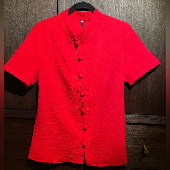 Red Chinese Tang Shirt - Short Sleeves - Picture 1 of 4